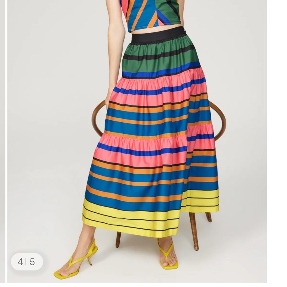 STAUD Formentera Multicolor Striped A-Line Skirt 4